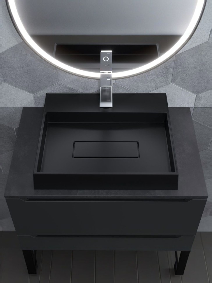 Раковина для ванной накладная 50 см, Uperwood Tanos Quartz, прямоугольная, черная, уголь