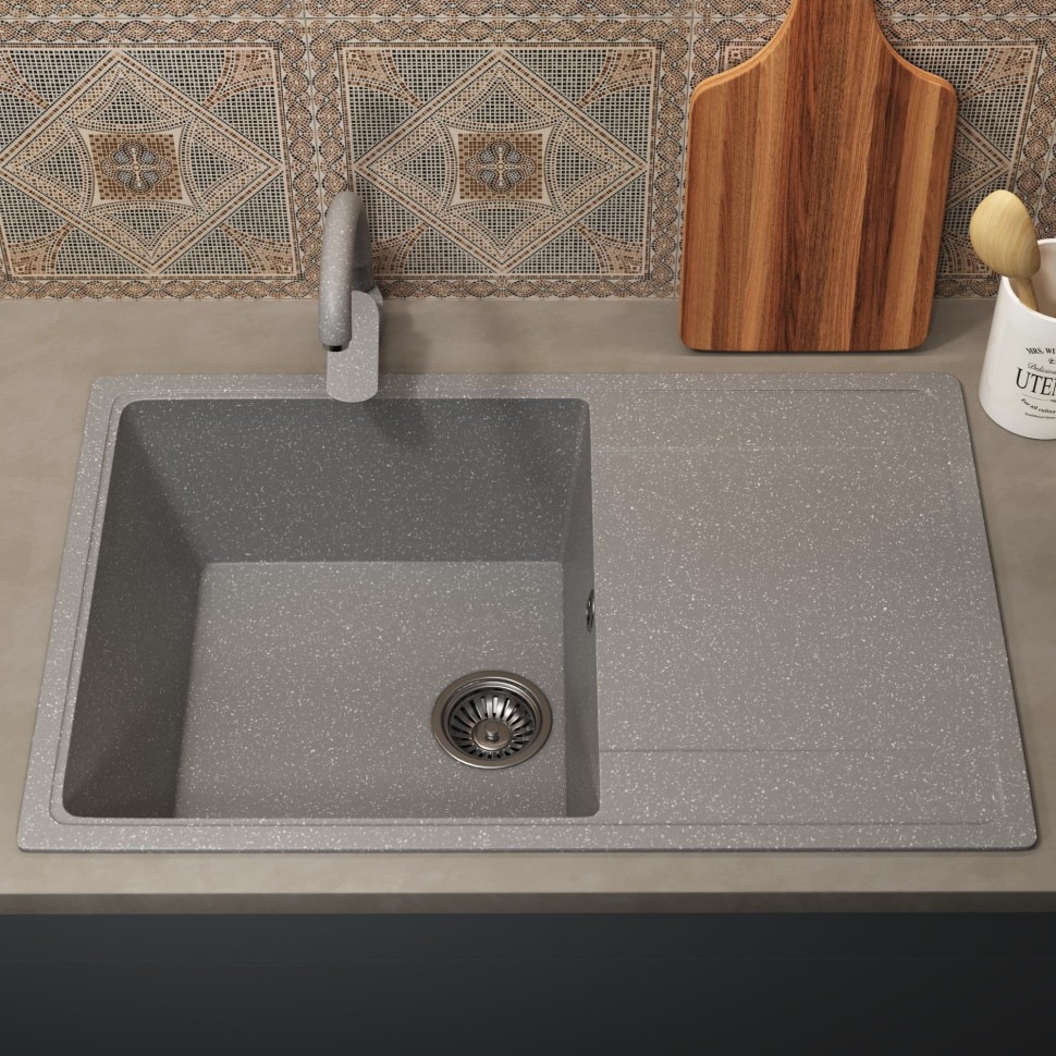 Кухонная мойка из искусственного камня Uperwood ECON UPD-507-003, прямоугольная, серая матовая