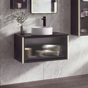 AQM900580MB "S5 Murano" Тумба подвесная со столешницей 800х483х418, дуб черный