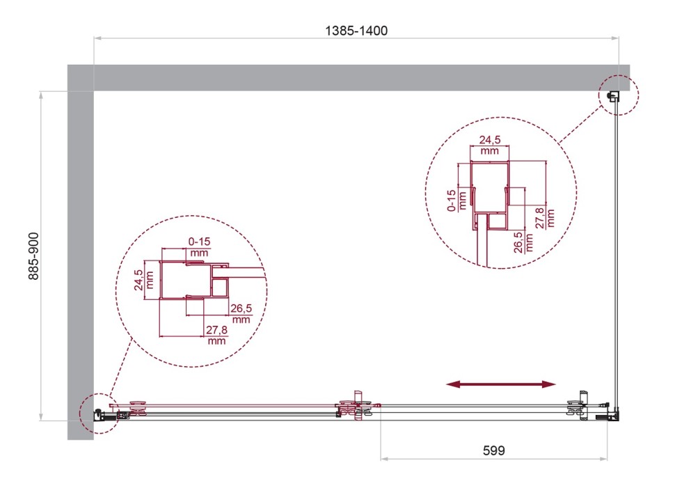 Душевой уголок BelBagno LUCE-AH-1-140/90-C-Cr