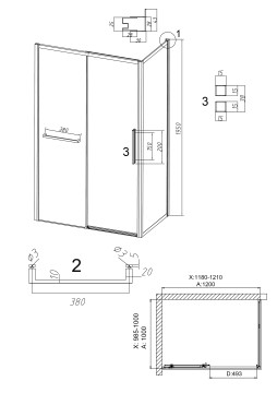 Душевое ограждение Grossman Style 100.K33.05.120.21.02-200.K33.05.100.21.02 (120х100х195) раздвижная(левая),черный матовый,стекло шиншилла,2 места