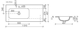 Раковина накладная мебельная Grace с отверстием под смеситель 1010x457x137мм, чаша слева, цвет черный матовый, арт. CN7014MB