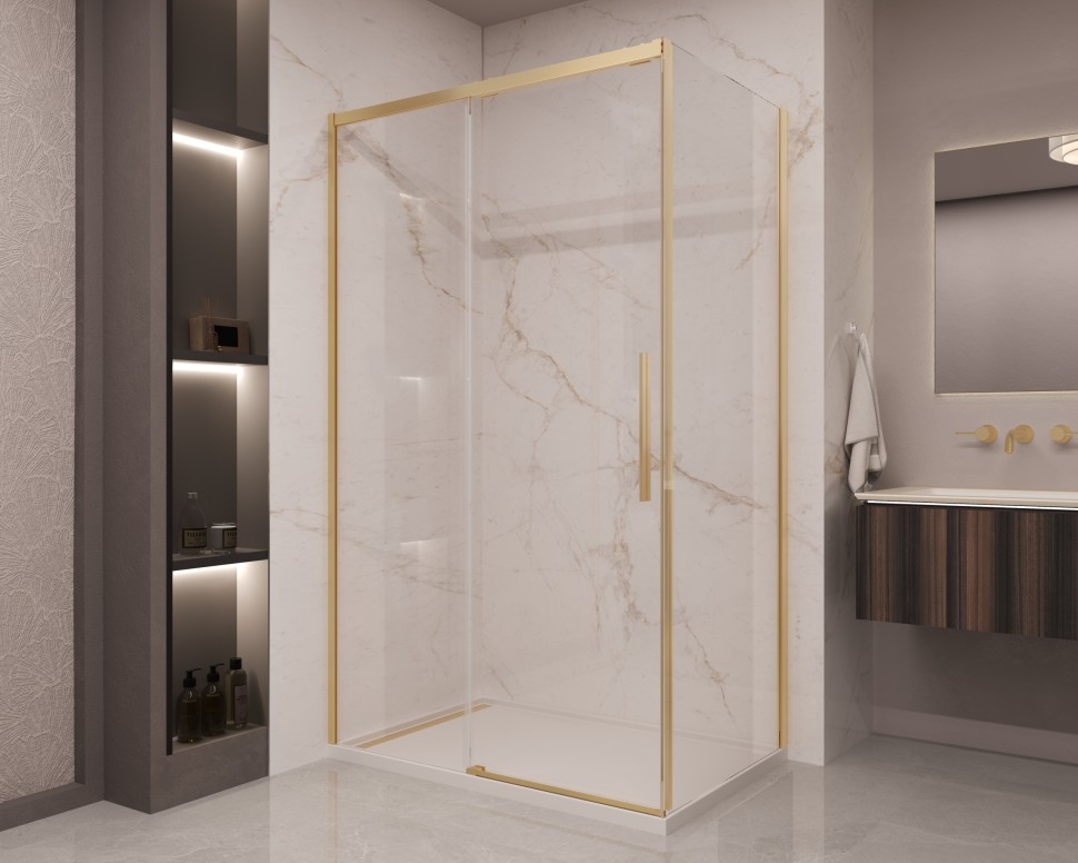 Душевой уголок Стелла (Stella) VSR-1ST1016CLG, 1600*1000, брашированное золото, стекло прозрачное