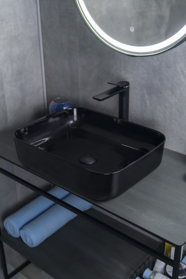 Раковина Gid BL1304 53351 накладная черная глянцевая 50x39x13