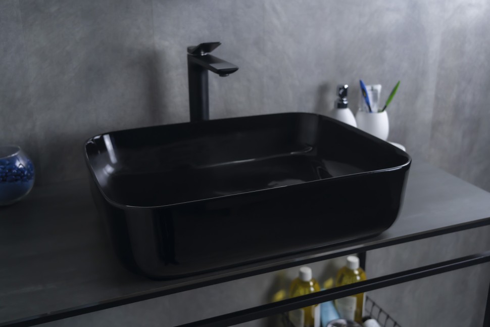 Раковина Gid BL1304 53351 накладная черная глянцевая 50x39x13