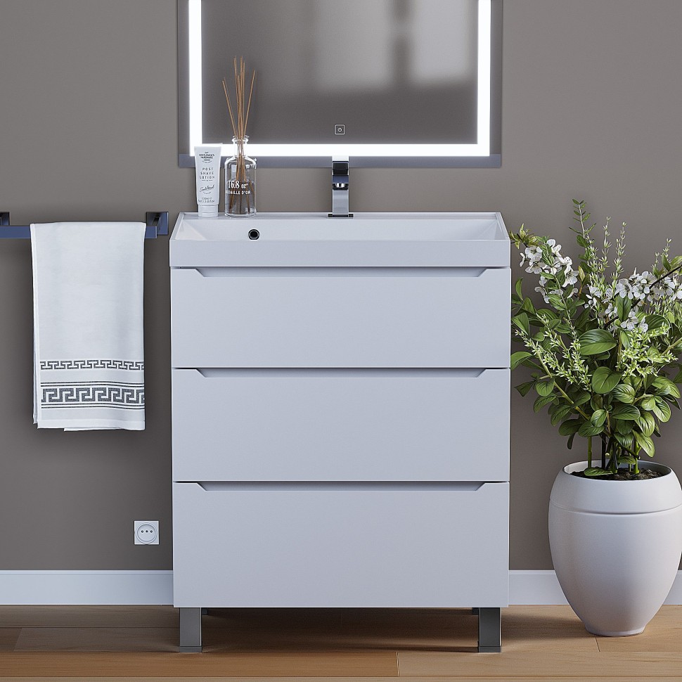 Тумба под раковину 70 см, Uperwood Tanos, напольная, белая, 3 ящика