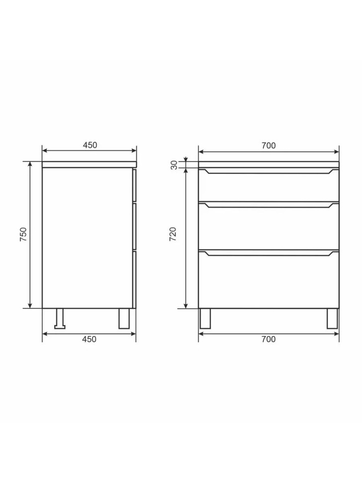 Тумба под раковину 70 см, Uperwood Tanos, напольная, белая, 3 ящика