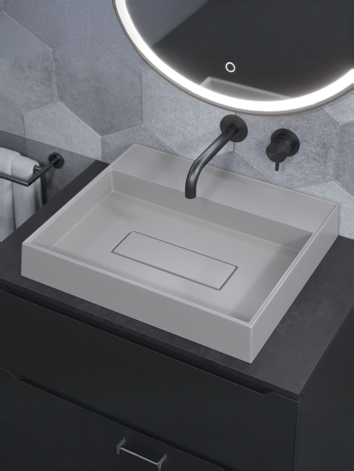 Раковина накладная прямоугольная, Uperwood Tanos Quartz 50 см, без отверстия для смесителя, белая, жасмин