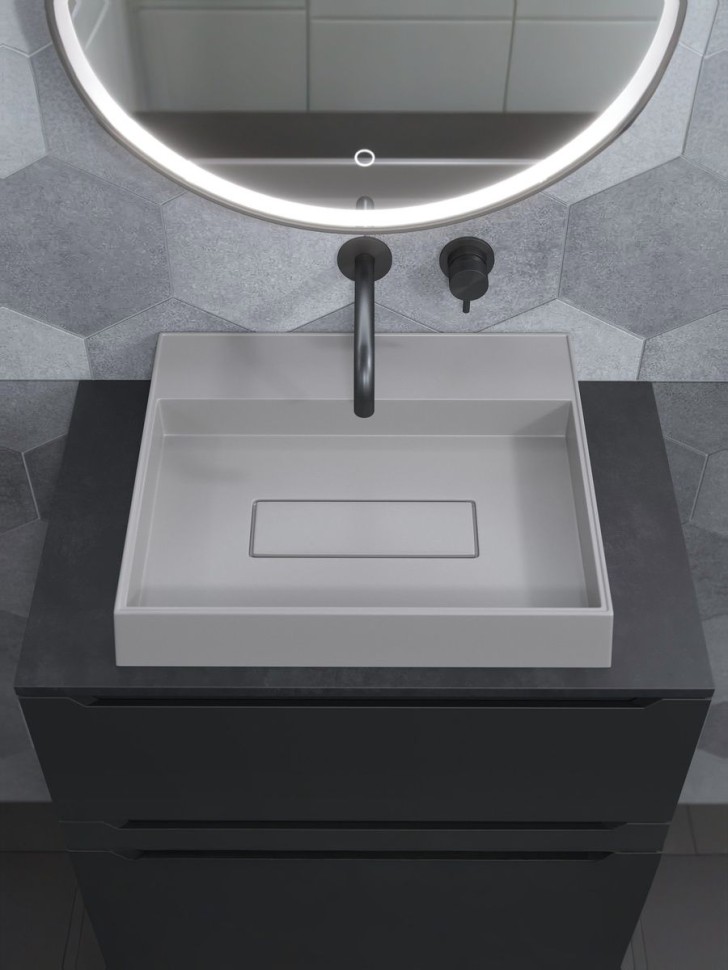 Раковина накладная прямоугольная, Uperwood Tanos Quartz 50 см, без отверстия для смесителя, белая, жасмин