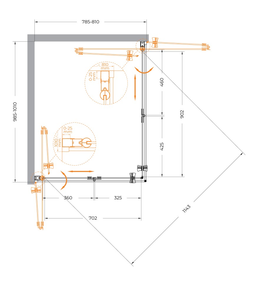 Душевой уголок CEZARES ECO-O-ASH-2-80/100-C-Cr