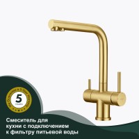 Смеситель Splenka для кухни с подключением к фильтру питьевой воды S70.61.03 Золотой сатин