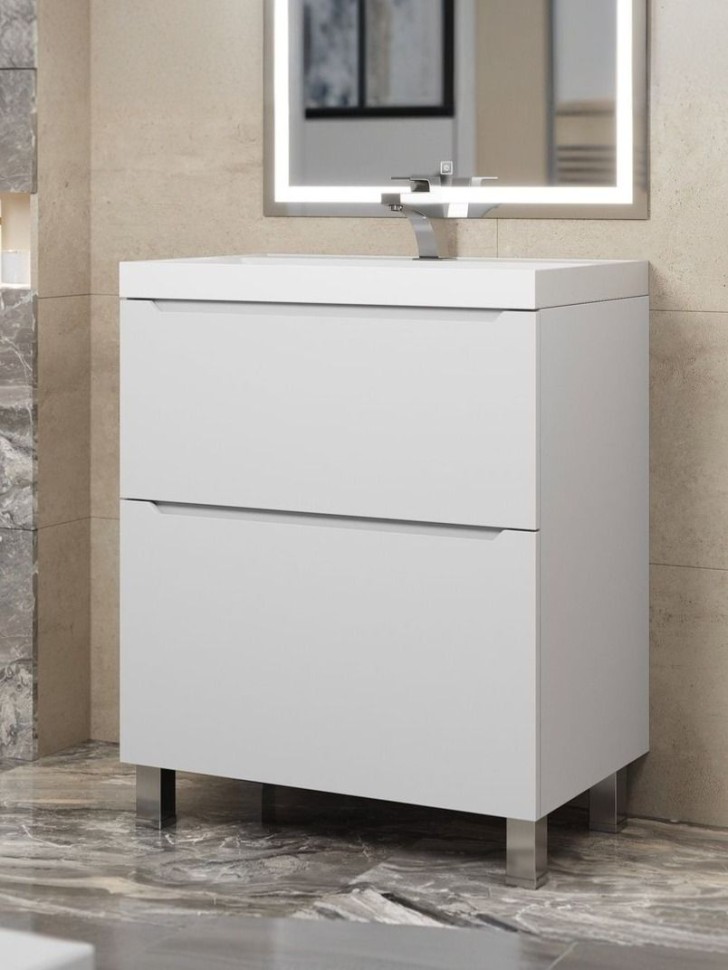 Тумба под раковину 70 см, Uperwood Tanos, напольная, белая, 2 ящика