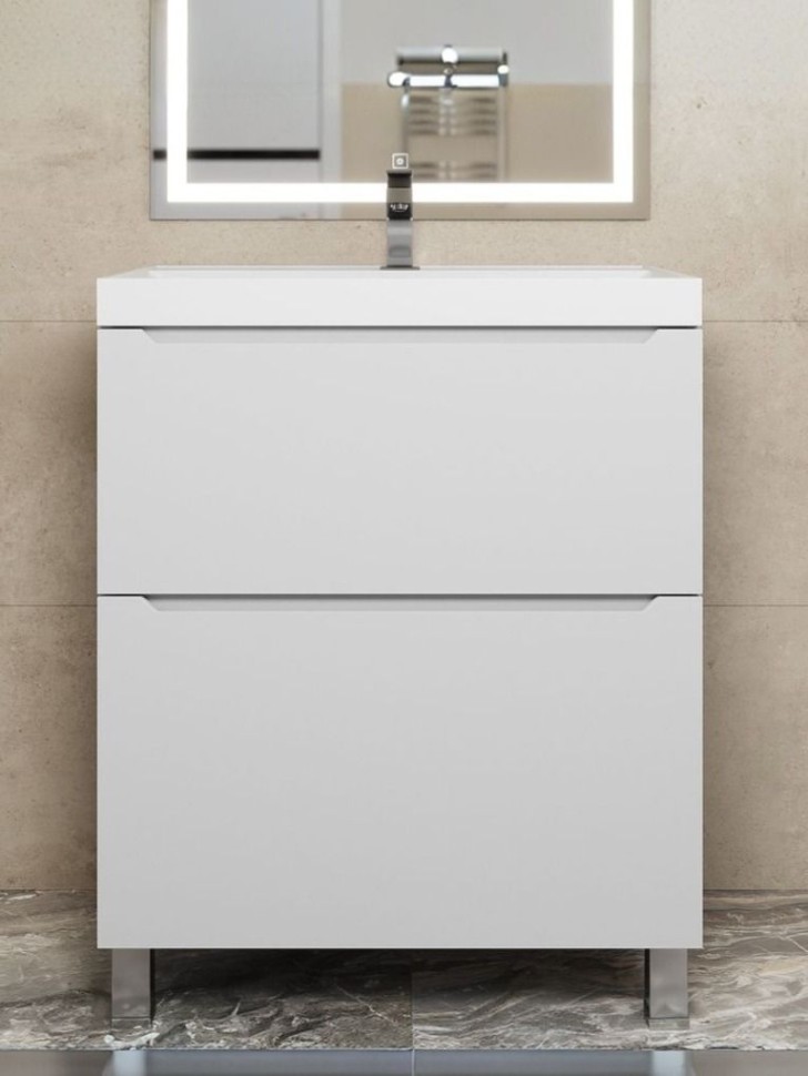 Тумба под раковину 70 см, Uperwood Tanos, напольная, белая, 2 ящика