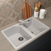 Кухонная мойка из искусственного камня Uperwood ECON UPD-402-001, прямоугольная, 2 чаши, белая матовая