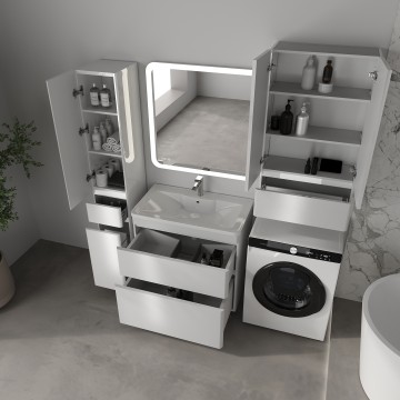 Тумба напольная STYLELINE "Атлантика 80", Люкс Плюс белый глянец с раковиной Атлантика 80