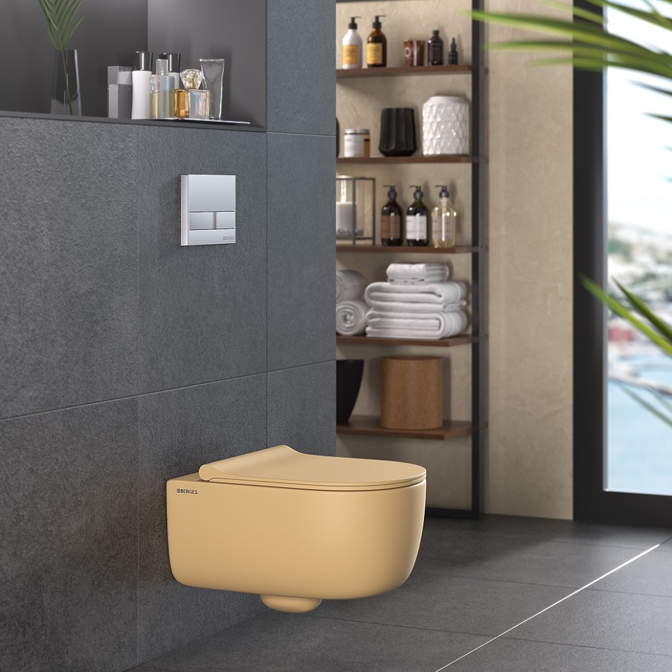 Унитаз подвесной BERGES EGO XL, матовый кашемир, микролифт, быстросъёмное
