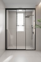 Душевая дверь раздвижная Premium Prato 300 B-R, 1700х2000, черный матовый, стекло прозрачное