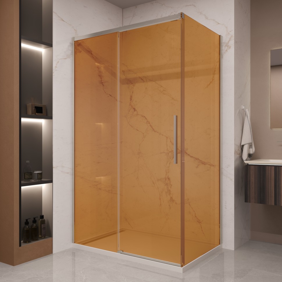 Душевой уголок Стелла (Stella) VSR-1ST9012GSBN, 1200*900, брашированный никель, стекло янтарь