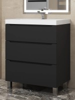 Тумба под раковину 70 см, Uperwood Tanos, напольная, черная, 3 ящика