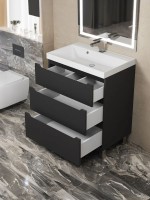 Тумба под раковину 70 см, Uperwood Tanos, напольная, черная, 3 ящика