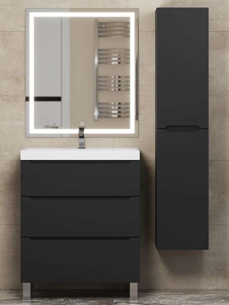 Тумба под раковину 70 см, Uperwood Tanos, напольная, черная, 3 ящика