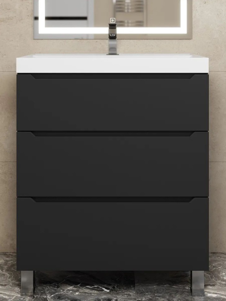 Тумба под раковину 70 см, Uperwood Tanos, напольная, черная, 3 ящика