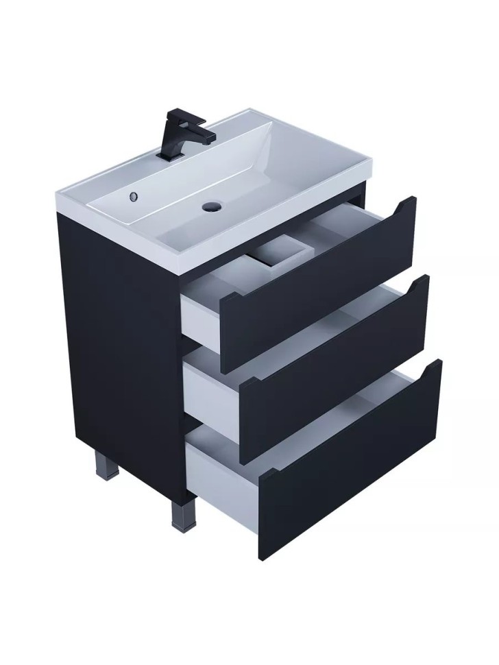 Тумба под раковину 70 см, Uperwood Tanos, напольная, черная, 3 ящика