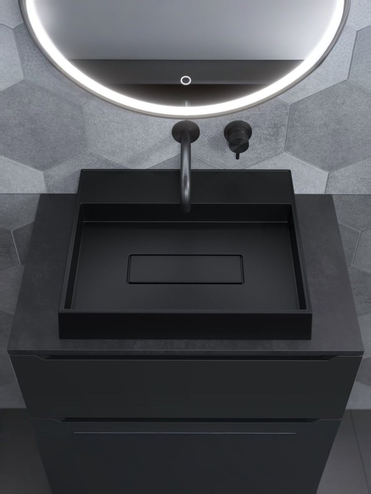 Раковина накладная прямоугольная, Uperwood Tanos Quartz 50 см, без отверстия для смесителя, черная, уголь