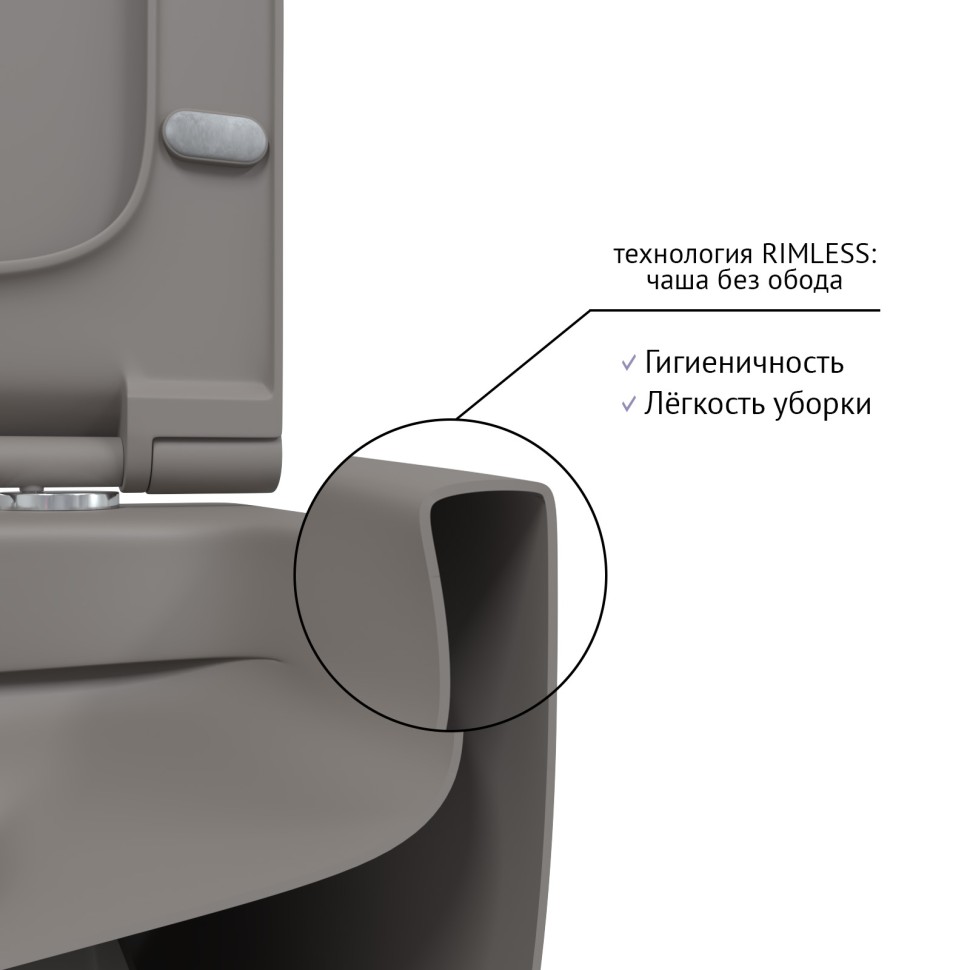 Унитаз подвесной BERGES EGO XL, матовый серый, микролифт, быстросъёмное