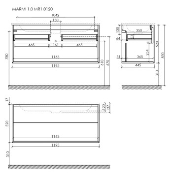 Тумба подвесная SANCOS Marmi 1.0 1195х445х520 c одним ящиком оснащенным доводчиками скрытого монтажа и открытой нишей, дуб чарльстон, арт.MR1.0120ECH