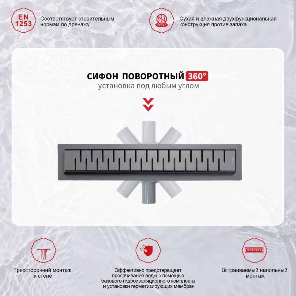 Трап для душа 70*800мм(поворот.сифон 360°) R651.80.09