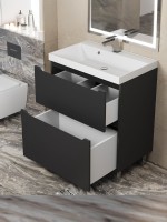 Тумба под раковину 70 см, Uperwood Tanos, напольная, черная, 2 ящика