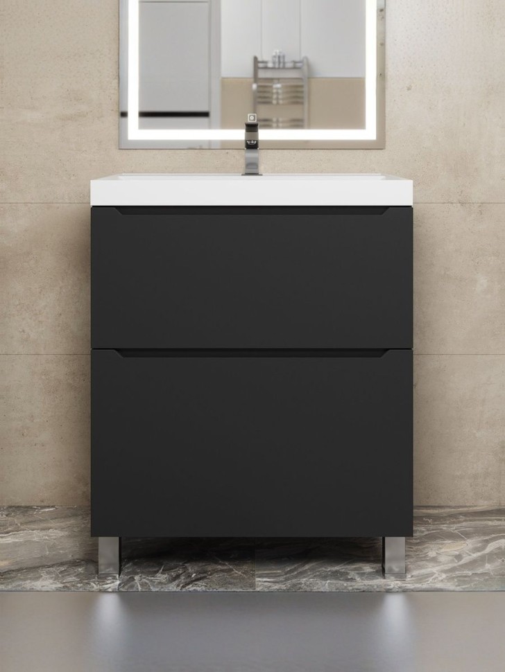 Тумба под раковину 70 см, Uperwood Tanos, напольная, черная, 2 ящика