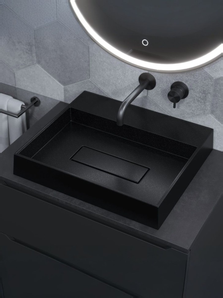 Раковина накладная прямоугольная, Uperwood Tanos Quartz 50 см, без отверстия для смесителя, черная, космос