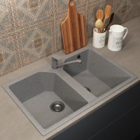 Кухонная мойка из искусственного камня Uperwood ECON UPD-402-003, прямоугольная, 2 чаши, серая матовая
