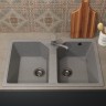 Кухонная мойка из искусственного камня Uperwood ECON UPD-402-003, прямоугольная, 2 чаши, серая матовая