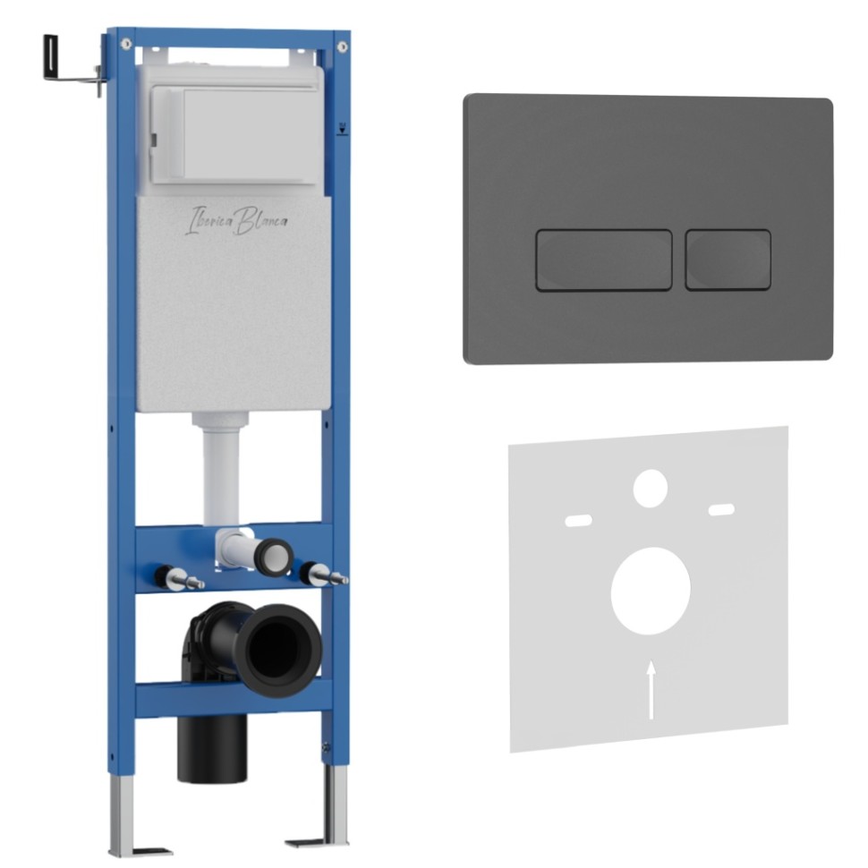 Комплект 2в1 IBERICA BLANCA инсталляция SILENCIO MINI, кнопка смыва ESTI-R серый матовый (IB.001M.218)