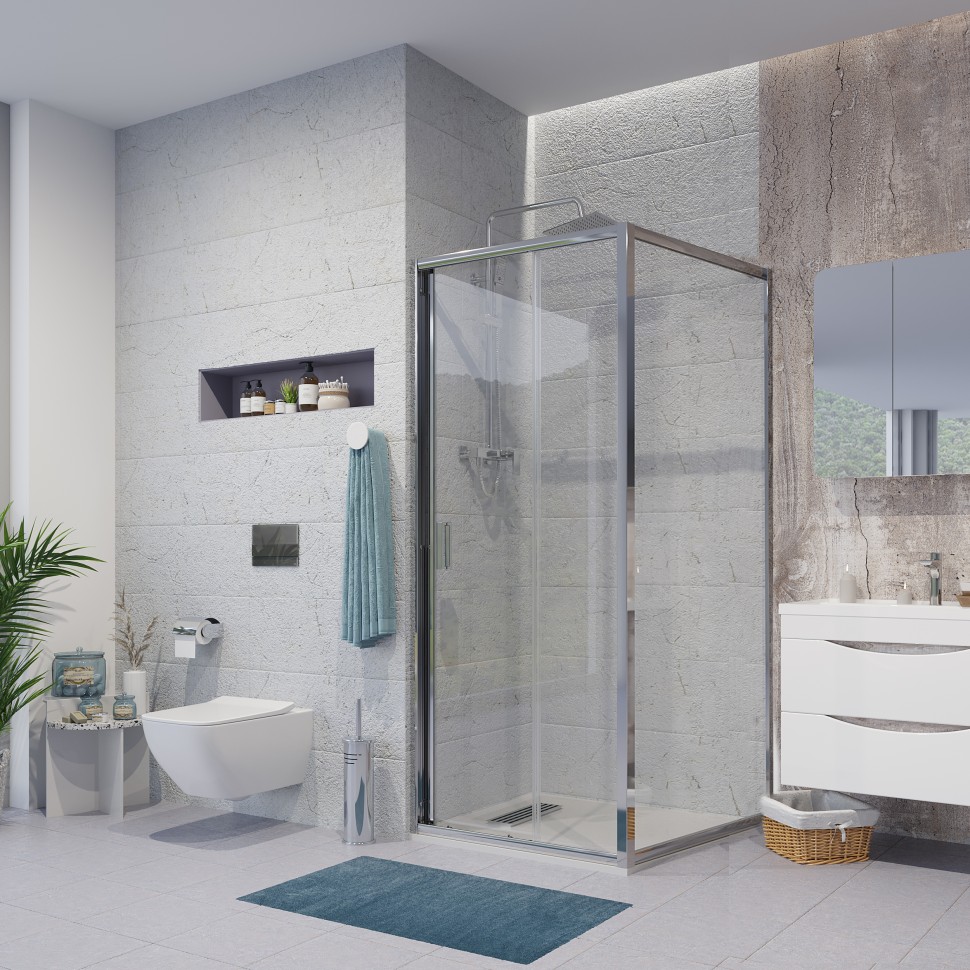 Боковая стенка Niagara Nova NG-A90 (90х195) хром,стекло прозрачное,1 место