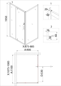 Душевое ограждение Niagara Nova NG-83-11AB-A90B (110х90х195) прямоугольник,черный,дверь распашная,стекло прозрачное,2 места