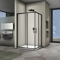 Душевой угол Veconi Rovigo RV-30B, 1200x900x1900 черный, стекло прозрачное