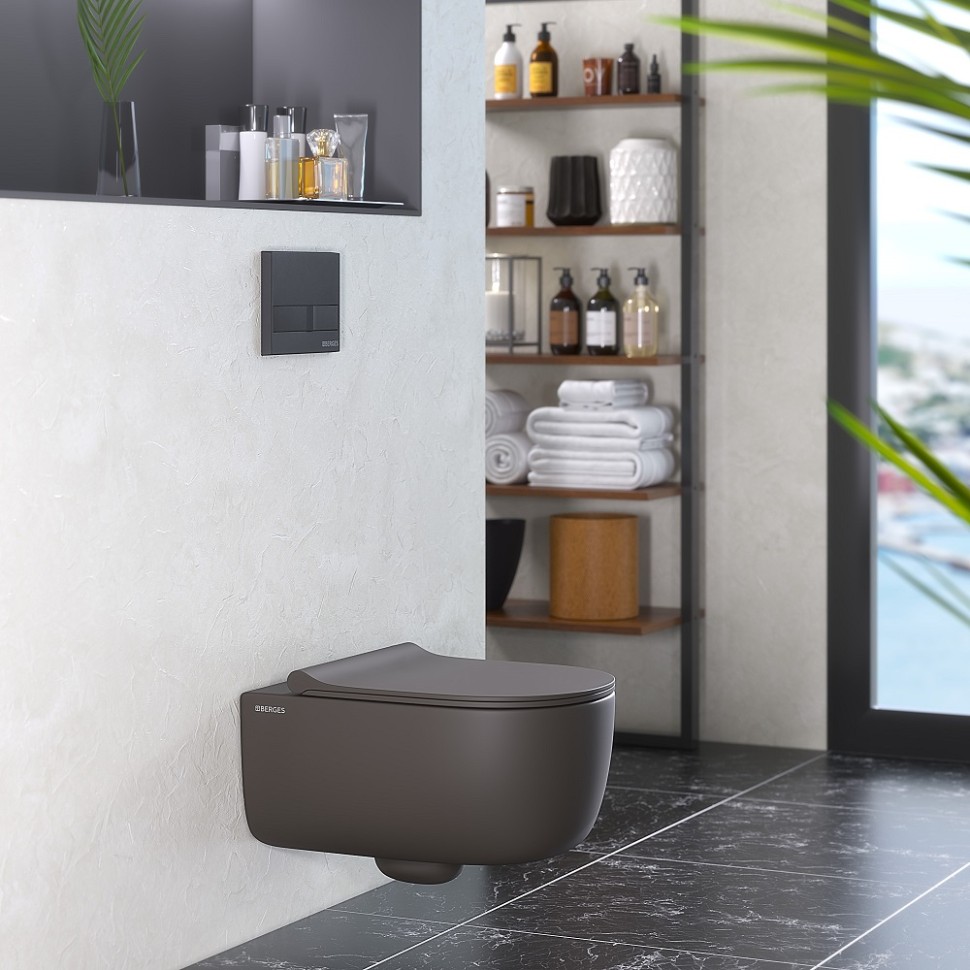 Унитаз подвесной BERGES EGO XL, матовый антрацит, микролифт, быстросъёмное