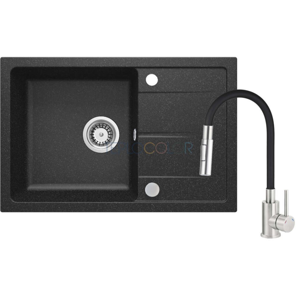 Гранитная мойка со смесителем, с гибким изливом