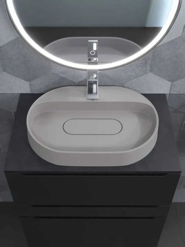 Раковина для ванной накладная 55 см, Uperwood Tanos Quartz, овальная, белая, жасмин