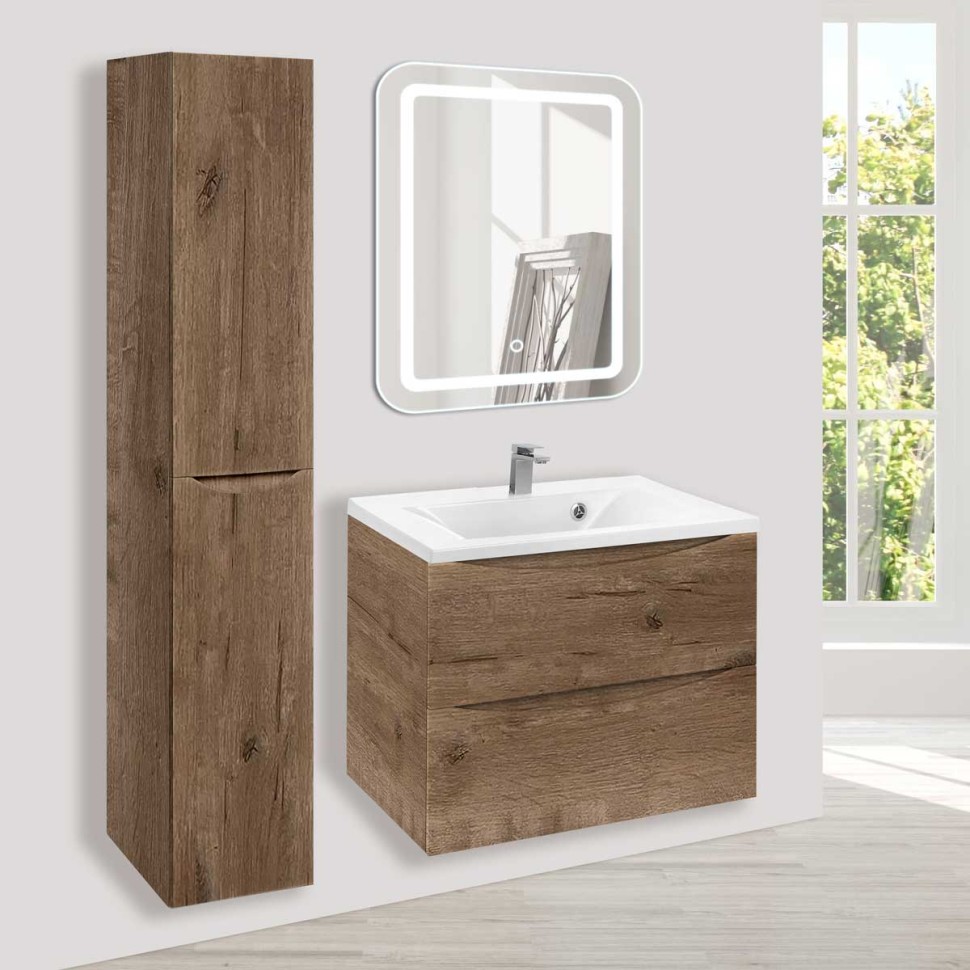 База под раковину Mia 650 подвесная, 2 выкатных ящика soft close, V.Oak