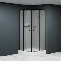 Душевая кабина полукруг, раздвижные двери, стеклянная, профиль чёрный- RGW AN-208B (381320800-24)  