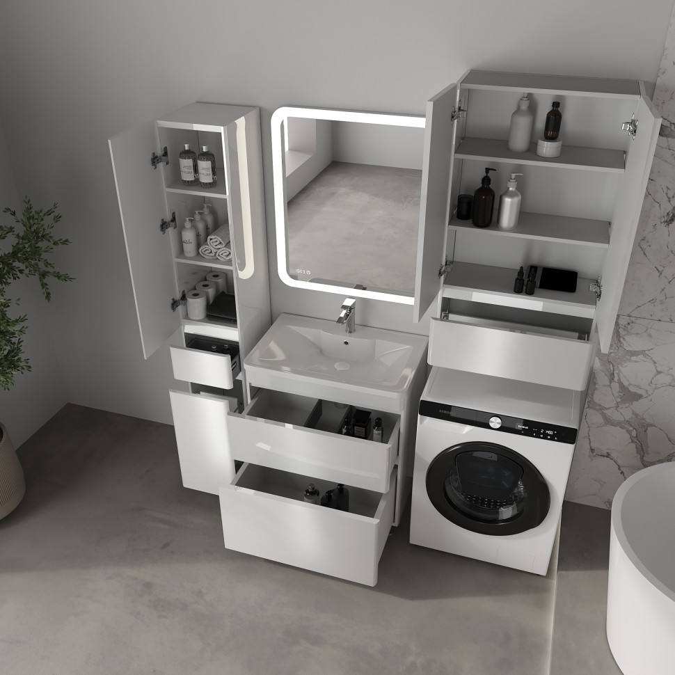 Тумба напольная STYLELINE "Атлантика 70", Люкс Плюс белый глянец с раковиной Атлантик 70  