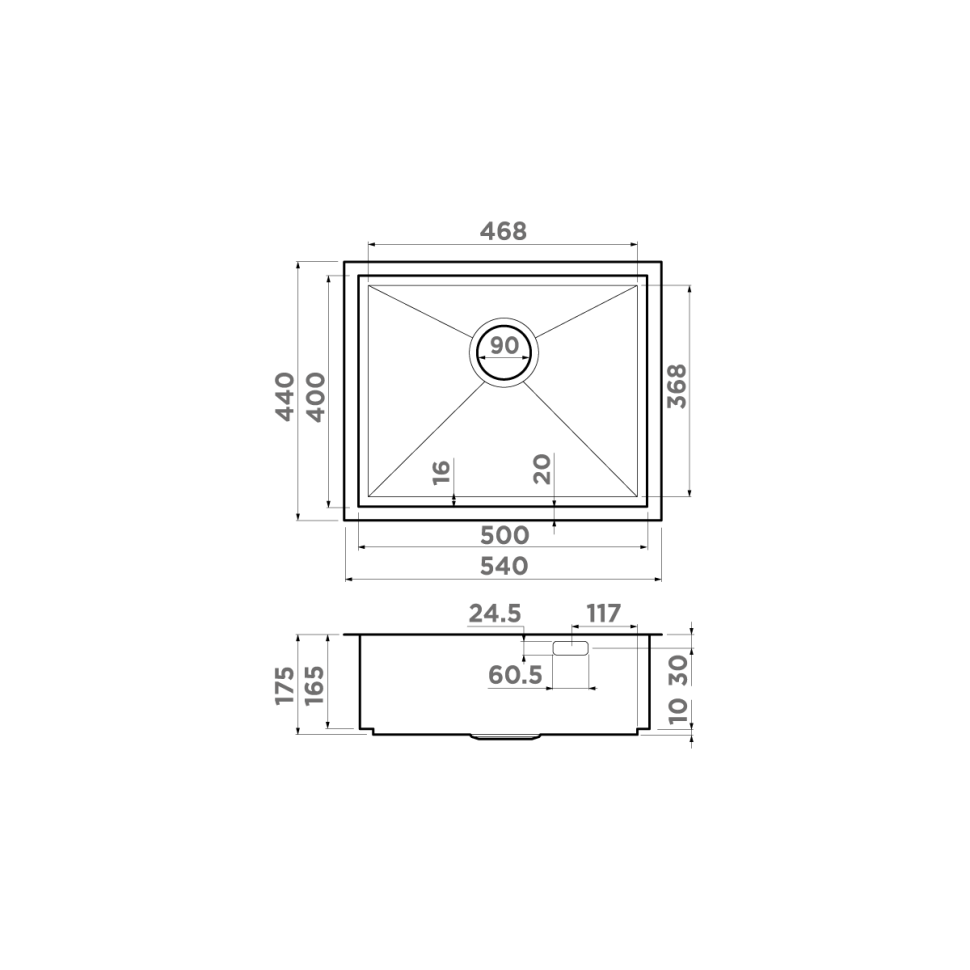 Кухонная мойка Omoikiri Kasen 54-16-INT-GM нерж. сталь/вороненая сталь