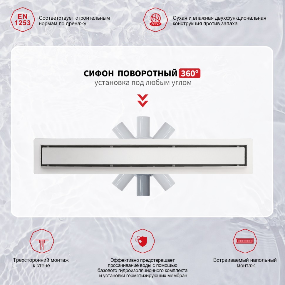 Трап для душа 70*600мм(поворот.сифон 360°) R652.60.05