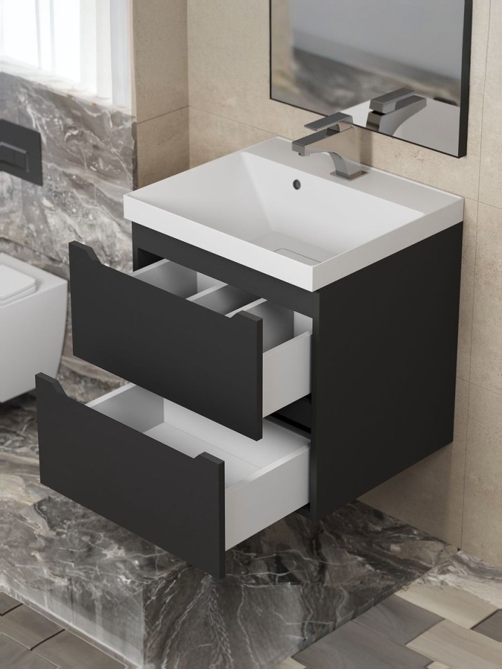 Тумба под раковину для ванной подвесная Uperwood Tanos NEW 50х45х50 см, черная