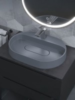 Раковина для ванной накладная 55 см, Uperwood Tanos Quartz, овальная, серая, бетон